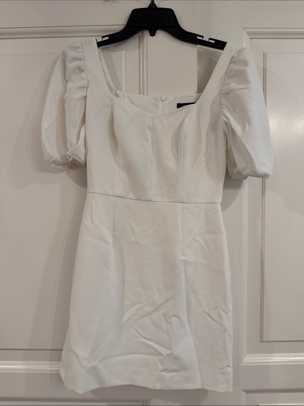 French Connection White Square Neck Puff Sleeve Mini